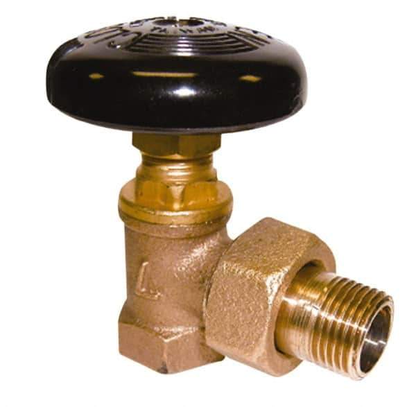 Legend Valve - 1/2" Pipe, 60 psi WOG Rating, FNPT x Male Union End Connections, Handwheel Hot Water Angle Radiator Valve - Bronze - Apex Tool & Supply