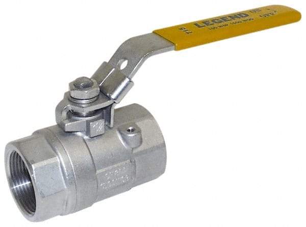 Legend Valve - 1-1/4" Pipe, Large Port, Stainless Steel Standard Ball Valve - 2 Piece, Inline - One Way Flow, FNPT x FNPT Ends, Locking Lever Handle, 1,500 WOG, 150 WSP - Apex Tool & Supply