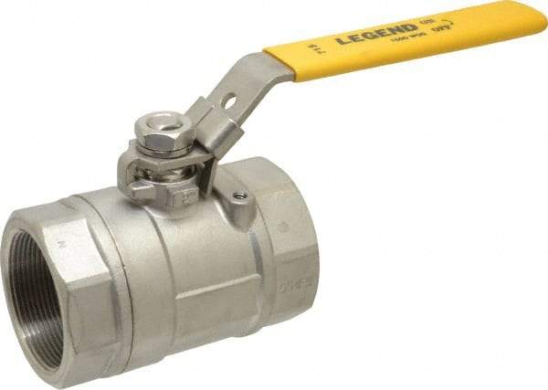 Legend Valve - 2" Pipe, Large Port, Stainless Steel Standard Ball Valve - 2 Piece, Inline - One Way Flow, FNPT x FNPT Ends, Locking Lever Handle, 1,500 WOG, 150 WSP - Apex Tool & Supply