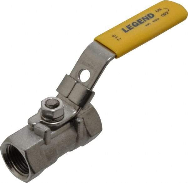 Legend Valve - 3/8" Pipe, Standard Port, Stainless Steel Standard Ball Valve - 1 Piece, Inline - One Way Flow, FNPT x FNPT Ends, Locking Lever Handle, 800 WOG, 150 WSP - Apex Tool & Supply