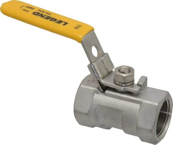 Legend Valve - 3/4" Pipe, Standard Port, Stainless Steel Standard Ball Valve - 1 Piece, Inline - One Way Flow, FNPT x FNPT Ends, Locking Lever Handle, 800 WOG, 150 WSP - Apex Tool & Supply