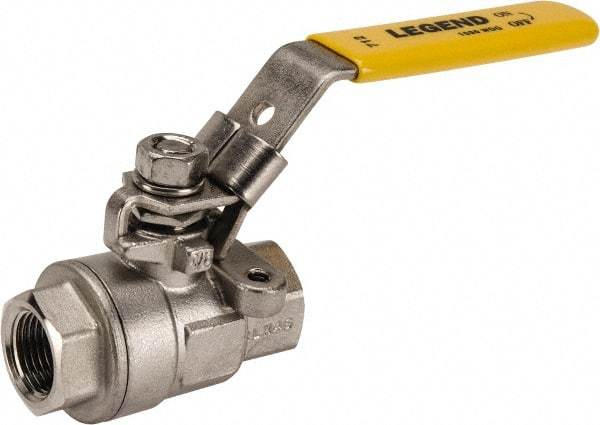 Legend Valve - 3/8" Pipe, Full Port, Stainless Steel Standard Ball Valve - 2 Piece, Inline - One Way Flow, FNPT x FNPT Ends, Locking Lever Handle, 1,000 WOG, 150 WSP - Apex Tool & Supply