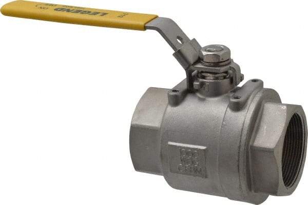 Legend Valve - 2" Pipe, Full Port, Stainless Steel Standard Ball Valve - 2 Piece, Inline - One Way Flow, FNPT x FNPT Ends, Locking Lever Handle, 1,000 WOG, 150 WSP - Apex Tool & Supply