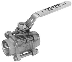 Legend Valve - 1-1/4" Pipe, Full Port, Stainless Steel Standard Ball Valve - 3 Piece, Inline - One Way Flow, FNPT x FNPT Ends, Locking Lever Handle, 1,000 WOG, 150 WSP - Apex Tool & Supply