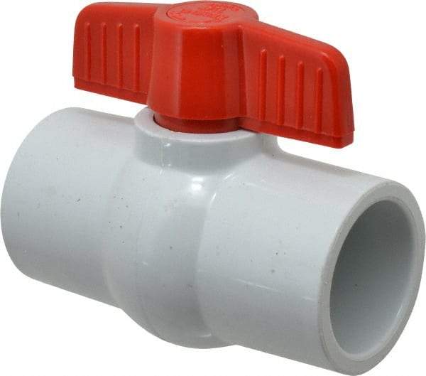 Legend Valve - 1-1/2" Pipe, Full Port, PVC Miniature Ball Valve - Inline - One Way Flow, Solvent x Solvent Ends, Tee Handle, 150 WOG - Apex Tool & Supply
