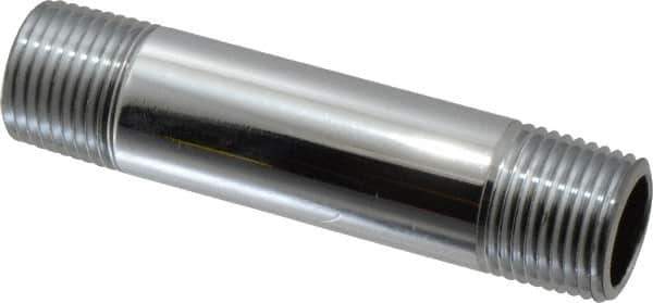 Merit Brass - 3-1/2" Long, 1/2" Pipe Threaded Brass Pipe Nipple - NPT Thread, Chrome Plated Red Brass - Apex Tool & Supply