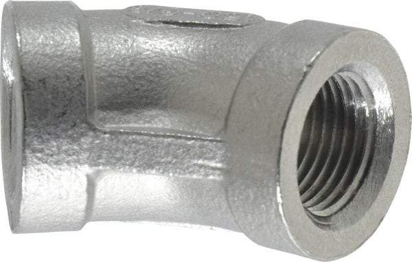 Merit Brass - 3/8" Grade 304 Stainless Steel Pipe 45° Elbow - FNPT x FNPT End Connections, 150 psi - Apex Tool & Supply