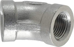 Merit Brass - 3/8" Grade 304 Stainless Steel Pipe 45° Elbow - FNPT x FNPT End Connections, 150 psi - Apex Tool & Supply