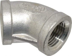 Merit Brass - 1/2" Grade 304 Stainless Steel Pipe 45° Elbow - FNPT x FNPT End Connections, 150 psi - Apex Tool & Supply