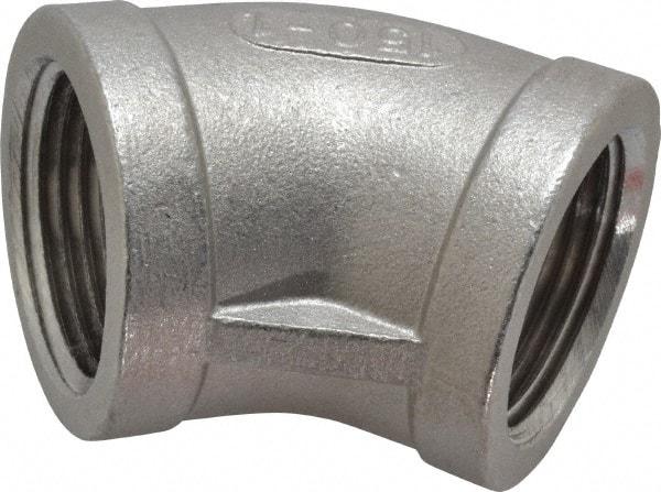 Merit Brass - 1" Grade 304 Stainless Steel Pipe 45° Elbow - FNPT x FNPT End Connections, 150 psi - Apex Tool & Supply