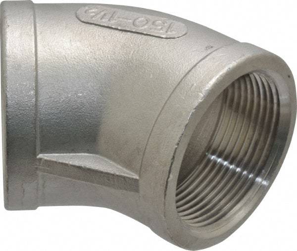 Merit Brass - 1-1/2" Grade 304 Stainless Steel Pipe 45° Elbow - FNPT x FNPT End Connections, 150 psi - Apex Tool & Supply