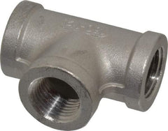 Merit Brass - 1/2" Grade 304 Stainless Steel Pipe Tee - FNPT x FNPT x FNPT End Connections, 150 psi - Apex Tool & Supply