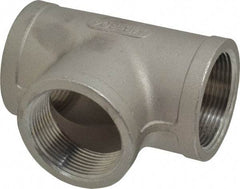 Merit Brass - 1-1/2" Grade 304 Stainless Steel Pipe Tee - FNPT x FNPT x FNPT End Connections, 150 psi - Apex Tool & Supply
