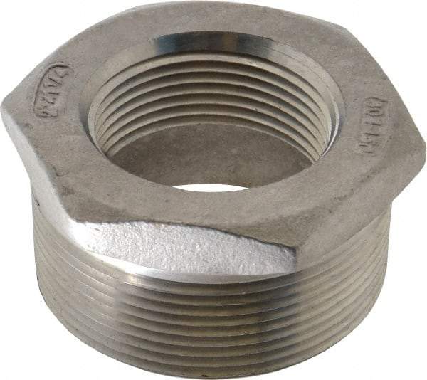 Value Collection - 2 x 1-1/4" Grade 304 Stainless Steel Pipe Hex Bushing - MNPT x FNPT End Connections, 150 psi - Apex Tool & Supply