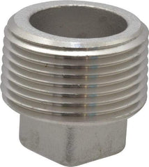 Merit Brass - 1" Grade 304 Stainless Steel Pipe Square Head Plug - MNPT End Connections, 150 psi - Apex Tool & Supply