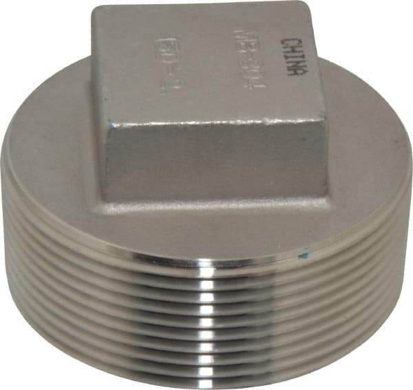 Merit Brass - 2" Grade 304 Stainless Steel Pipe Square Head Plug - MNPT End Connections, 150 psi - Apex Tool & Supply