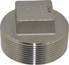 Merit Brass - 2" Grade 304 Stainless Steel Pipe Square Head Plug - MNPT End Connections, 150 psi - Apex Tool & Supply