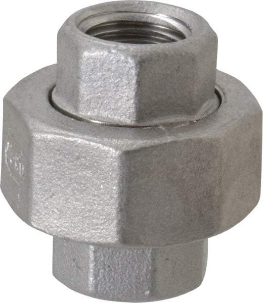 Merit Brass - 1/4" Grade 304 Stainless Steel Pipe Union - FNPT x FNPT End Connections, 150 psi - Apex Tool & Supply