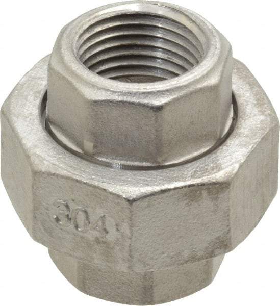 Merit Brass - 1/2" Grade 304 Stainless Steel Pipe Union - FNPT x FNPT End Connections, 150 psi - Apex Tool & Supply