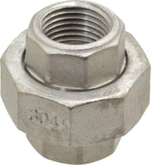 Merit Brass - 1/2" Grade 304 Stainless Steel Pipe Union - FNPT x FNPT End Connections, 150 psi - Apex Tool & Supply