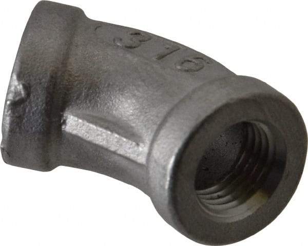 Merit Brass - 1/4" Grade 316 Stainless Steel Pipe 45° Elbow - FNPT x FNPT End Connections, 150 psi - Apex Tool & Supply