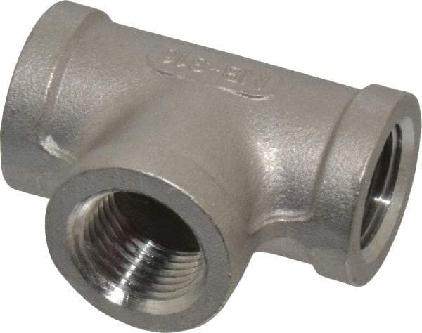 Merit Brass - 1/2" Grade 316 Stainless Steel Pipe Tee - FNPT x FNPT x FNPT End Connections, 150 psi - Apex Tool & Supply