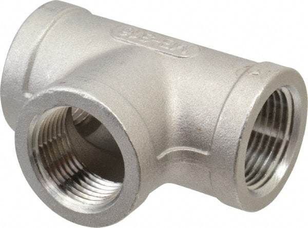 Merit Brass - 3/4" Grade 316 Stainless Steel Pipe Tee - FNPT x FNPT x FNPT End Connections, 150 psi - Apex Tool & Supply