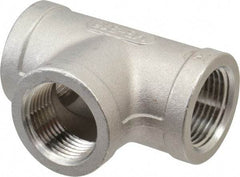 Merit Brass - 3/4" Grade 316 Stainless Steel Pipe Tee - FNPT x FNPT x FNPT End Connections, 150 psi - Apex Tool & Supply