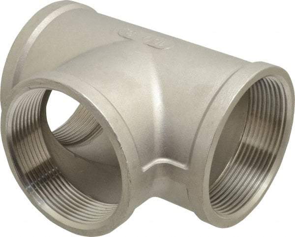 Merit Brass - 3" Grade 316 Stainless Steel Pipe Tee - FNPT x FNPT x FNPT End Connections, 150 psi - Apex Tool & Supply