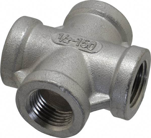 Merit Brass - 1/2" Grade 316 Stainless Steel Pipe Cross - FNPT End Connections, 150 psi - Apex Tool & Supply
