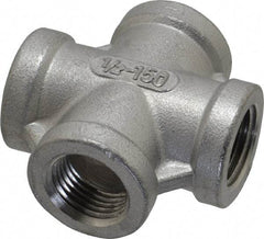 Merit Brass - 1/2" Grade 316 Stainless Steel Pipe Cross - FNPT End Connections, 150 psi - Apex Tool & Supply