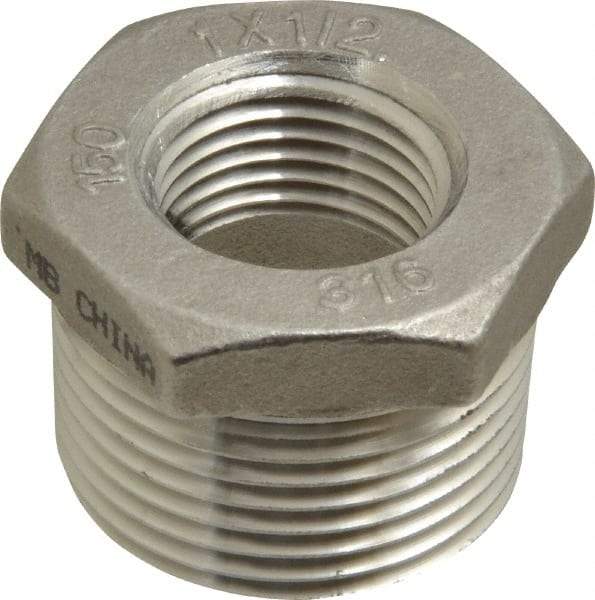 Merit Brass - 1 x 1/2" Grade 316 Stainless Steel Pipe Hex Bushing - MNPT x FNPT End Connections, 150 psi - Apex Tool & Supply