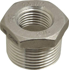 Merit Brass - 1 x 1/2" Grade 316 Stainless Steel Pipe Hex Bushing - MNPT x FNPT End Connections, 150 psi - Apex Tool & Supply