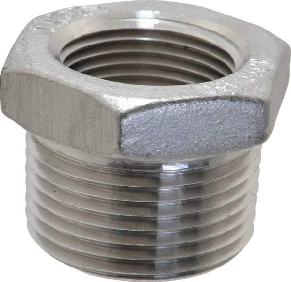 Merit Brass - 1 x 3/4" Grade 316 Stainless Steel Pipe Hex Bushing - MNPT x FNPT End Connections, 150 psi - Apex Tool & Supply