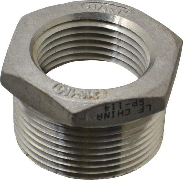 Merit Brass - 1-1/4 x 1" Grade 316 Stainless Steel Pipe Hex Bushing - MNPT x FNPT End Connections, 150 psi - Apex Tool & Supply