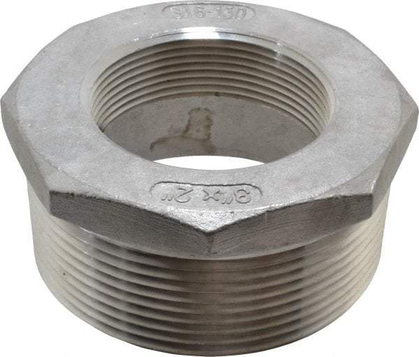 Merit Brass - 3 x 2" Grade 316 Stainless Steel Pipe Hex Bushing - MNPT x FNPT End Connections, 150 psi - Apex Tool & Supply