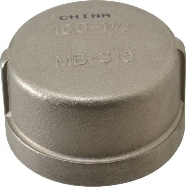 Merit Brass - 1-1/2" Grade 316 Stainless Steel Pipe End Cap - FNPT End Connections, 150 psi - Apex Tool & Supply