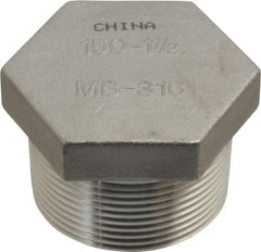 Merit Brass - 1-1/2" Grade 316 Stainless Steel Pipe Hex Head Plug - MNPT End Connections, 150 psi - Apex Tool & Supply