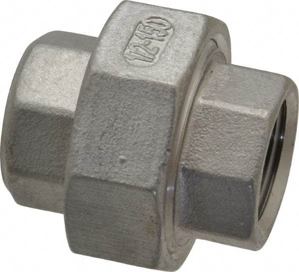 Merit Brass - 1/2" Grade 316 Stainless Steel Pipe Union - FNPT x FNPT End Connections, 150 psi - Apex Tool & Supply