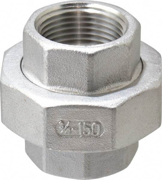 Merit Brass - 3/4" Grade 316 Stainless Steel Pipe Union - FNPT x FNPT End Connections, 150 psi - Apex Tool & Supply