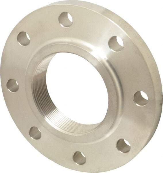 Merit Brass - 4" Pipe, 9" OD, Stainless Steel, Threaded Pipe Flange - 7-1/2" Across Bolt Hole Centers, 3/4" Bolt Hole, 150 psi, Grades 316 & 316L - Apex Tool & Supply