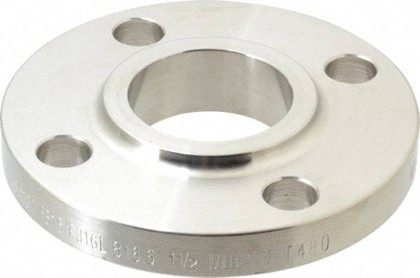 Merit Brass - 1-1/2" Pipe, 5" OD, Stainless Steel, Slip On Pipe Flange - 3-7/8" Across Bolt Hole Centers, 5/8" Bolt Hole, 150 psi, Grades 316 & 316L - Apex Tool & Supply