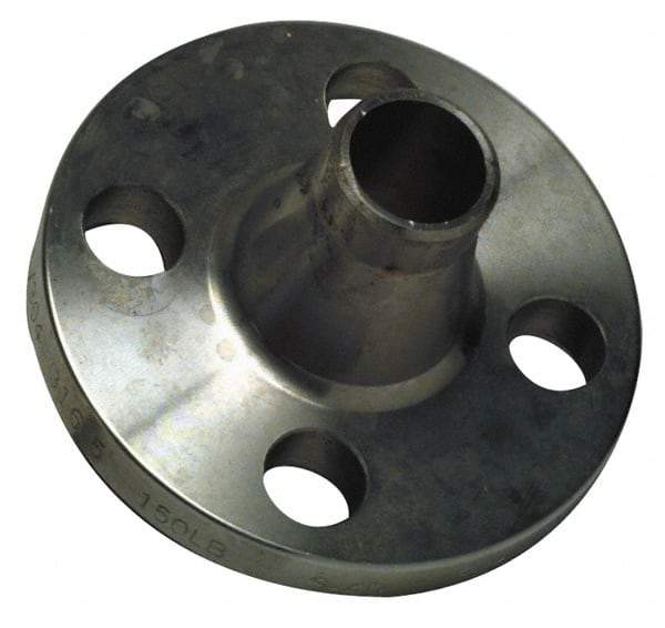 Merit Brass - 1-1/2" Pipe, 5" OD, Stainless Steel, Weld Neck Pipe Flange - 3-7/8" Across Bolt Hole Centers, 5/8" Bolt Hole, 150 psi, Grades 316 & 316L - Apex Tool & Supply