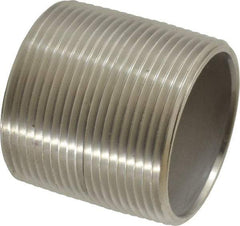 Merit Brass - Schedule 40, 1-1/2" Pipe x 1-3/4" Long, Grade 304/304L Stainless Steel Pipe Nipple - Welded & Threaded - Apex Tool & Supply