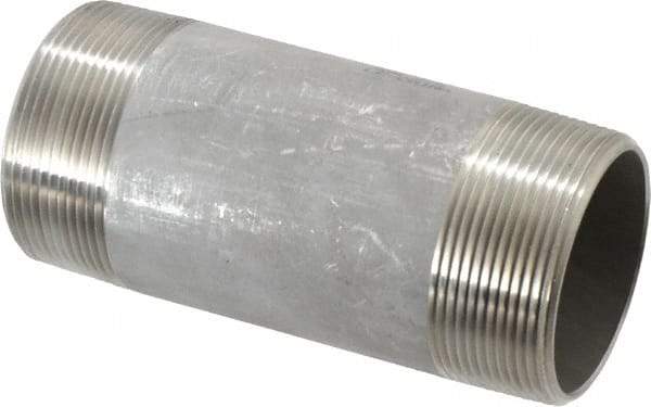 Merit Brass - Schedule 40, 2" Pipe x 5" Long, Grade 304/304L Stainless Steel Pipe Nipple - Welded & Threaded - Apex Tool & Supply