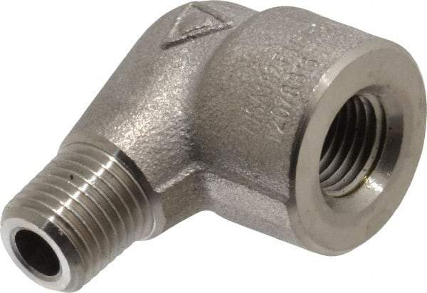 Merit Brass - 1/4" Grade 316/316L Stainless Steel Pipe 90° Street Elbow - FNPT x MNPT End Connections, 3,000 psi - Apex Tool & Supply