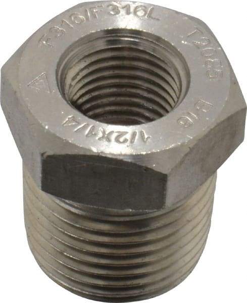 Merit Brass - 1/2" Grade 316/316L Stainless Steel Pipe Hex Bushing - MNPT x FNPT End Connections, 3,000 psi - Apex Tool & Supply