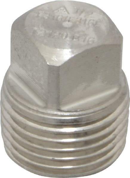 Merit Brass - 1/2" Grade 316/316L Stainless Steel Pipe Square Head Plug - MNPT End Connections, 3,000 psi - Apex Tool & Supply