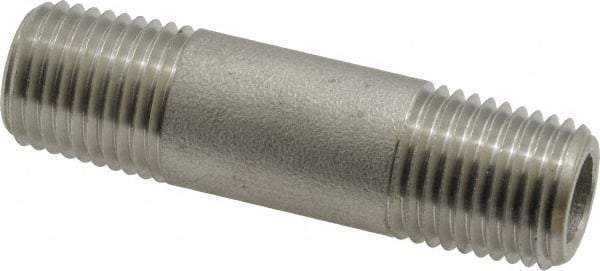 Merit Brass - Schedule 80, 1/4" Pipe x 2" Long, Grade 316/316L Stainless Steel Pipe Nipple - Seamless & Threaded - Apex Tool & Supply