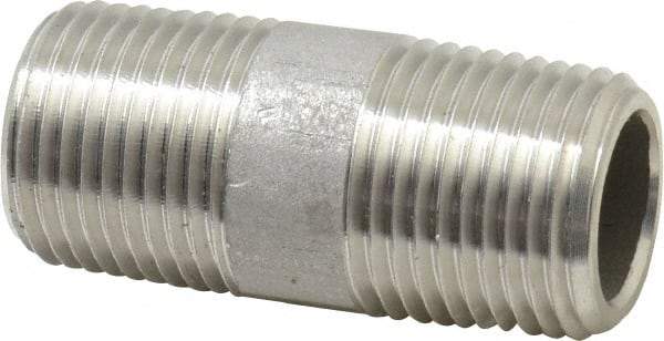 Merit Brass - Schedule 80, 3/8" Pipe x 1-1/2" Long, Grade 316/316L Stainless Steel Pipe Nipple - Seamless & Threaded - Apex Tool & Supply
